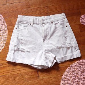 Super-Cute Curvy White Distressed Denim Mom Shorts